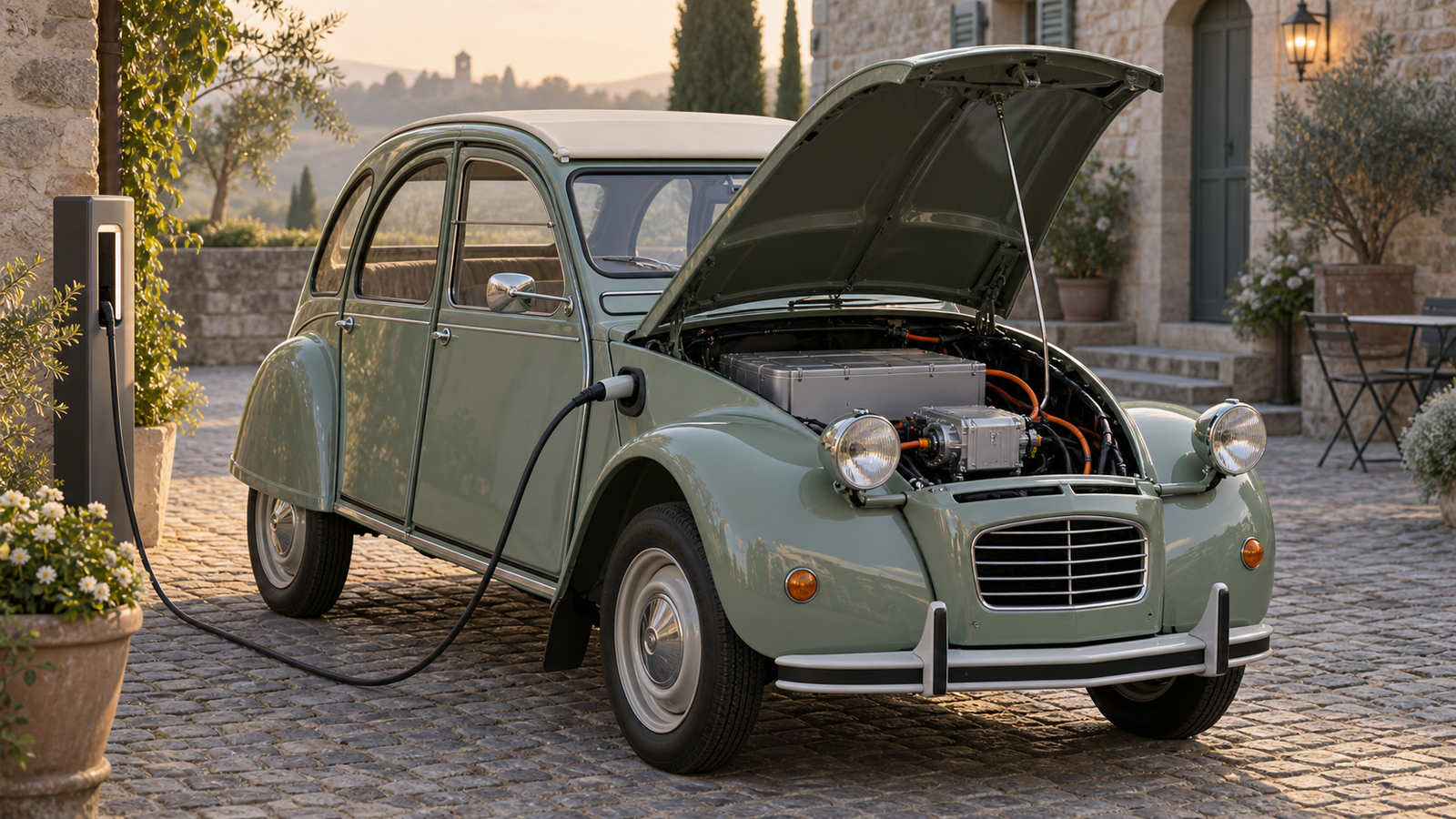 Citroën 2CV als restaurierter Elektro-Klassiker – Umbauvisualisierung